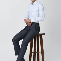 Van Heusen Navy Cotton Slim Fit Self Pattern Flat Front Trousers image 5