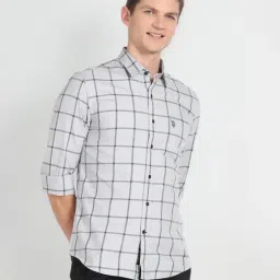 U.S. Polo Assn. Denim Co. Sky Grey Regular Fit Checks Shirt-image-5