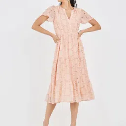 Styli Peach Self Design Midi Dress-image-67