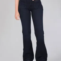 Wrangler Blue Cotton Solid Flare fit Jeans-image-10