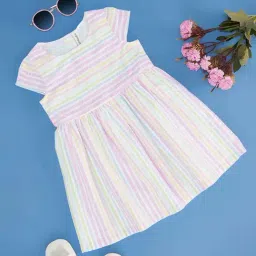 Pantaloons Baby Kids Bright White Cotton Striped Dress-image-69