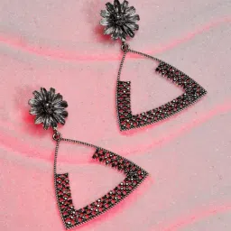 Sohi Crystal Triangle Daisy Silver Dangler Earrings for Women & Girls-image-31