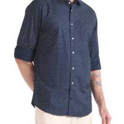 Tommy Hilfiger Navy & White Printed Slim Fit Shirt-picture-41