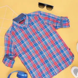 Pantaloons Junior Pink & Red Cotton Chequered Full Sleeves Shirt-image-78