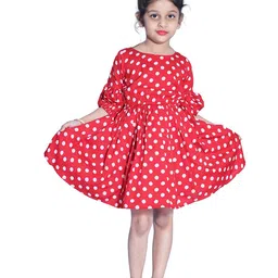 Wish little Girls Polka Dot Printed Puff Sleeve Fit and Flare Dress-image-14