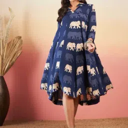 Inweave Blue Printed A-Line Dress-image-36