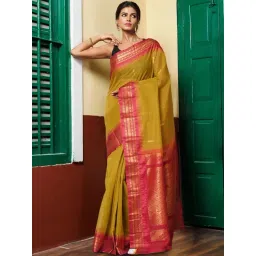 Unnati Silks Mehendi Green & Red Pure Cotton Woven Saree-picture-12