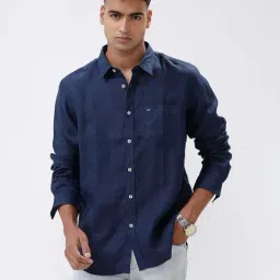 Basics Navy Linen Slim Fit Shirts-picture-14