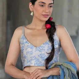 Chidiyaa Cream & Blue Block Printed Manjari Blouse-picture-11