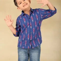 Fabindia Kids Blue Cotton Woven Shirt-image-57