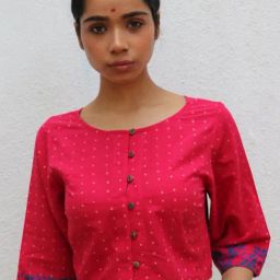 Chidiyaa Pink Paakhi Rosalin Handblock Printed Cotton Crop Top Blouse-picture-24