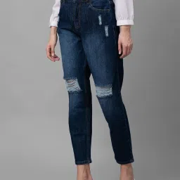 Globus Dark Blue Cotton Distressed High Rise Jeans image 3