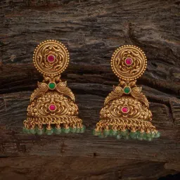 Kushal's Fashion Jewellery Ruby Green Gold Polished Antique Earring for Women-picture-11