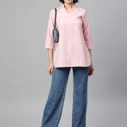 Cottinfab Pink Self Design Ethnic Cotton Top image 4