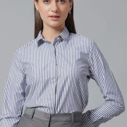 English Navy Navy Blue & White Regular Fit Striped Shirt-image-81