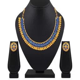 KRISHIKA JWELLERY Blue& Gold Brass Jewellery Set with A pair of Earing-picture-24
