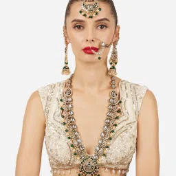 Zaveri Pearls Traditional Green Enamel Kundan Bridal Jewellery Set image 1