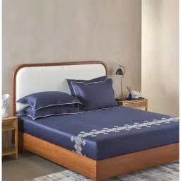 SANSAAR A D'DECOR BRAND LIVE CONSCIOUSLY Navy Soft Bed Sheet with 2 Pillow Covers (King)-picture-10