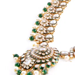 Zaveri Pearls Traditional Green Enamel Kundan Bridal Jewellery Set image 3