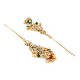 Zaveri Pearls Traditional Green Enamel Kundan Bridal Jewellery Set image 4