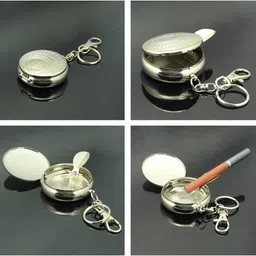 MAPPERZ Mini Ashtray with Keychain, Pocket Size Stainless Steel Portable Ashtray Key Chain with Cigarette Snuffer Vehicle Cigarette, Modern Ash Holder, Box for Outdoor Indoor Use (Pack of 1) image 2