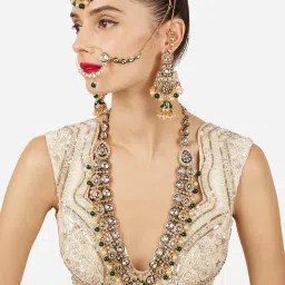 Zaveri Pearls Traditional Green Enamel Kundan Bridal Jewellery Set image 5