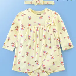 Babyoye Eco Conscious 100% Cotton Full Sleeves Frock Style Onesie with Headband Balloon Print - Yellow-image-12