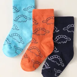 Cute Walk By Babyhug Anti-Bacterial Ankle Length Pack of 3 With Dino Print - Brown & Navy Blue-picture-20