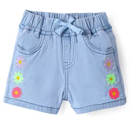 Bonfino Cotton Woven Knee Length Shorts with Floral Embroidery - Light Blue-image-34