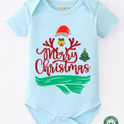 BLUSHES Christmas Theme 100% Cotton Half Sleeves Merry Christmas Text Printed Onesie - Blue-picture-15