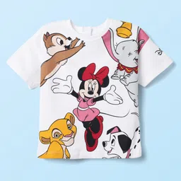 Babyhug Disney Single Jersey Knit Half Drop Shoulder Sleeves Oversized T-Shirt with Minnie Mouse & Family Graphics - White-picture-20