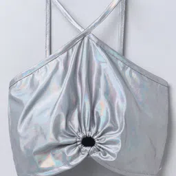 Taffykids Sleeveless Holographic Cut Out Detailed Crop Top - Multi Colour-image-43