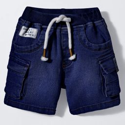 Little Kangaroos Knee Length Solid Denim Shorts With Adjustable Elastic - Navy Blue-picture-39