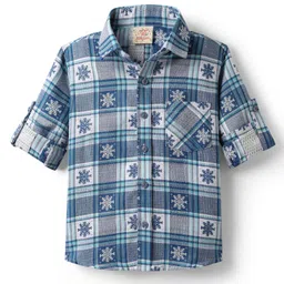 Rikidoos Full Sleeves Checked & Snowflakes Embroidered Shirt - Blue-picture-27