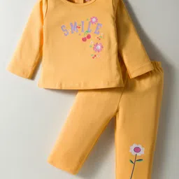 Tango Interlock Knit Full Sleeves T-Shirt & Jogger Set with Smile Text Print - Yellow image 1
