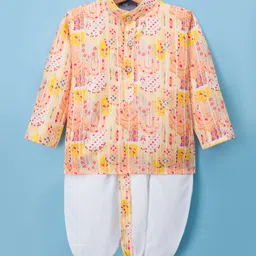 Dapper Dudes Full Sleeves Floral Printed Kurta Dhoti Set - Yellow-picture-25