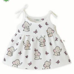 Kidbea Muslin Woven Sleeveless Elephant & Butterflies Printed Dress - Multi Colour-picture-13