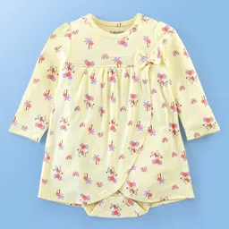 Babyoye Eco Conscious 100% Cotton Full Sleeves Frock Style Onesie with Headband Balloon Print - Yellow image 2