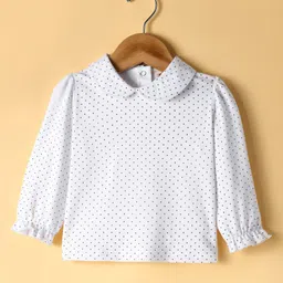 ToffyHouse 100% Cotton Knit Full Sleeves Polka Dots & Deer DesignedPeter Pan Collared Top & Sweater Dress with Stockings - Navy Blue image 2