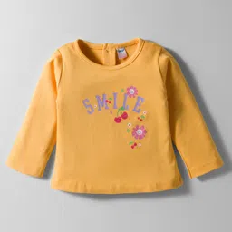 Tango Interlock Knit Full Sleeves T-Shirt & Jogger Set with Smile Text Print - Yellow image 2