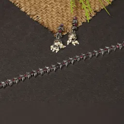 Jaldeep Fashion Silver-Plated Stone Studded & Beaded Jewellery Set image 3