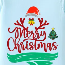 BLUSHES Christmas Theme 100% Cotton Half Sleeves Merry Christmas Text Printed Onesie - Blue image 4
