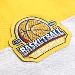 Pine Kids Cotton Knit Full Sleeves Cut & Sew Hooded Sweatjacket with Badge - Yellow Grey & Navy Blue image 3