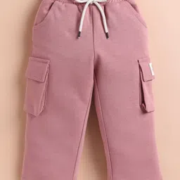 KIDZELLO Cotton Knit Full Sleeves Floral Patch Detailed Tee & Pant Set - Mauve image 5