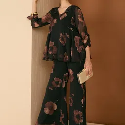 Antheaa Embellished V-Neck Top With Palazzos Co-Ords image 2