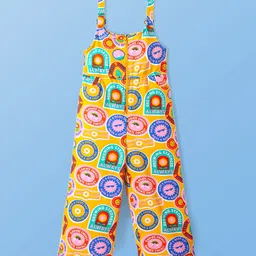 Pine Kids Cotton Kit Text Printed Dungarees & Half Sleeves T-Shirt - Golden image 5