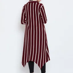 Hypernation Maroon & White Striped Open Front Shrug image 4