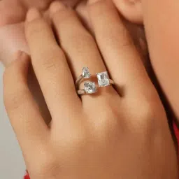 Mabel 92.5 Sterling Silver Rhodium-Plated Bold Solitaire Adjustable Ring-picture-20