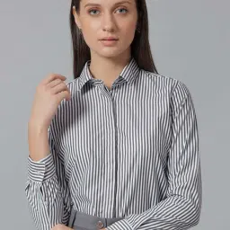 English Navy Black & White Regular Fit Striped Shirt-image-65