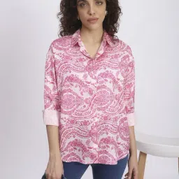 R&B White & Pink Polyester Printed Shirt image 3